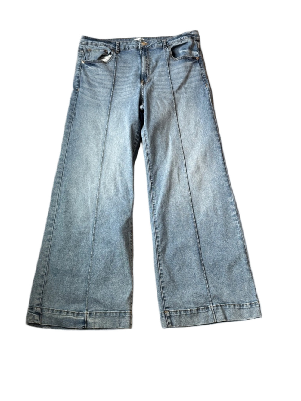 Time and Tru Light Wash Wide Leg Jeans SIZE 16 High Rise Seam Front Denim